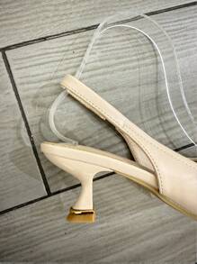 Pu Pumps With Low Heel 6cm With Round Underwire Finish With Pointed Toe With Iron. Very Elegant Stylish Sandals Summer Sandals For Women - Beige - View 2