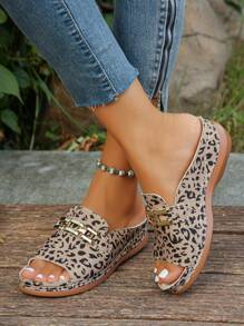 Cross-Border Oversized EU36-45 Summer Fashion Casual Gold Metal Buckle Wedge Heel Sandals,Orange Roman Style, Lightweight Comfy Versatile Platform Sandals For Women - Multicolor - View 5