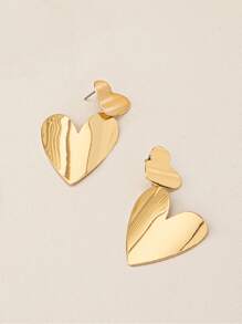 1 pieza/set de elegante y encantador juego de joyas dorado con forma de corazón que incluye aretes, pulsera y collar. Collar con llamativa cadena dorada en forma de Y y borlas, adecuado para mujeres en fiestas, eventos, uso diario y como regalo para ocasiones festivas