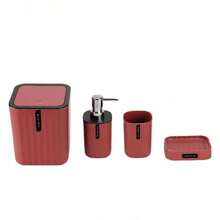 4pcs/Set Bathroom Vanity Accessories, Includes Trash Can, Soap Dish, Toothbrush Holder, Lotion Bottle, Home Bathroom Decor - Multicolor - View 13