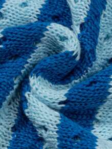 Casual Hollow Out Striped Knit Top, Unisex Loose Fit Lightweight Pullover Sweater, Spring/Summer/Autumn - Blue - View 10