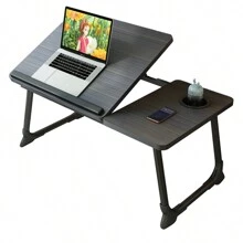Folding Laptop Desk Bed Table Adjustable Portable Computer Stand W/ Cup Slot - Black - View 2