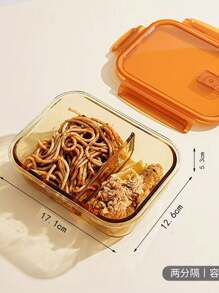 1pc Rectangular Glass Lunch Box, Microwavable Meal Container, Office Worker Food Storage Box, Round Shape