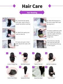 无胶水波人发假发，带刘海，100% 未加工巴西原生发，全机器制造，无蕾丝前假发，女士卷发波浪假发，带刘海，150% 密度 - Natural Black - 查看 7