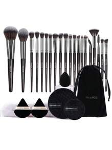 MAANGE 26件套化妆工具，包括20支化妆刷套装、2个卸妆粉扑、2个气垫散粉扑、1个大号美妆蛋和1个收纳袋，女士和女孩旅行化妆刷套装礼品。