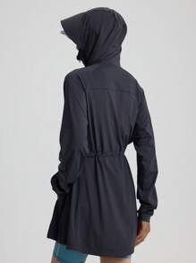 TECTOP 女士户外防晒连帽衫，UPF200+，中长款，抽绳腰带，透气凉爽，春夏款 - 灰色 - 查看 2