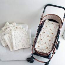 1pc Thickened Warm Baby Stroller Pad, Soft & Comfortable, Cartoon Printed Pattern, Thermal Lined Stroller Cushion For Autumn/Winter, Suitable For Baby Stroller And Car Seat, All Seasons