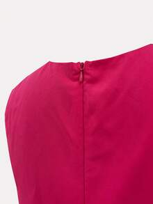 女士无袖深 V 领收腰 A 字裙，休闲舒适户外夏季长裙 - 玫紅色 - 查看 6