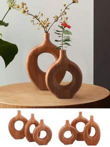 1 件复古木制花瓶，质朴底座形状，装饰艺术家居装饰，北欧风格桌面花瓶，适合客厅 - 1pc - 查看 11