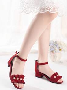 2026新款儿童凉鞋，时尚高跟凉鞋，漂亮女孩之选，闪亮钻石凉鞋，波西米亚风，完美设计凉鞋，红色高跟舞蹈凉鞋，高中及大学生凉鞋 - 紅色 - 查看 2