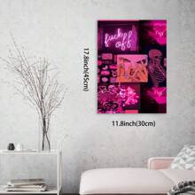 Pink Mosaic Personality Canvas Painting, Personality Creative Home Decoration, High Quality Decorative Posters, Dormitory, Gym, Bar, Cafe, Arcade, Room Living Room Wall Decoration Painting, Perfect Gift,Framed Canvas Painting - Framed(框架) - 查看 2