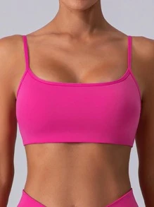 Áo ngực thể thao hở lưng xoắn màu trơn cho nữ - Màu Hồng Tươi - Xem 4