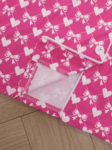 2 件套女士蝴蝶结心形全身印花睡衣套装，含短袖衬衫和短裤，适合所有季节 - 玫紅色 - 查看 7