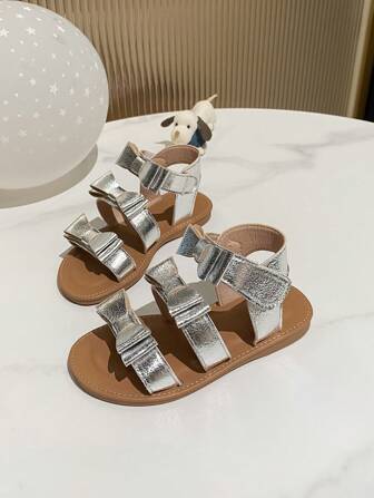 Sandalias de niña con lazo y punta abierta, nuevos zapatos de suela suave de moda de verano para niños de talla media/grande