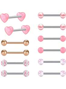 AVYRING 12Pcs Tongue Bars Nipple Piercing 14G Stainless Steel 14mm Straight Barbell Body Piercing Jewelry - Multicolor - View 1