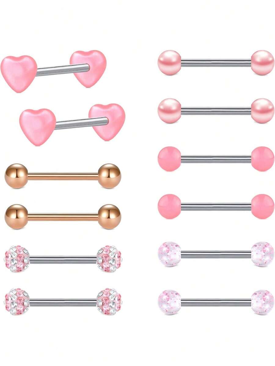 AVYRING 12Pcs Tongue Bars Nipple Piercing 14G Stainless Steel 14mm Straight Barbell Body Piercing Jewelry - Multicolor - View 1