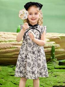 ASK JUNIOR Girls Sleeveless Allover Print Dress, Thin Princess Party Dress For Summer Vacation - Black and White - View 5