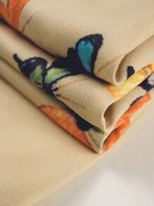 女士休闲蝴蝶印花松紧腰阔腿裤 - 杏色 - 查看 5