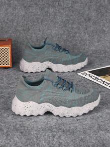 Women's Thick Sole Lightweight Breathable Sports Shoes, Solid Color, Platform, Fashion Versatile Hiking Sneakers, Spring - Blue Gray - View 7