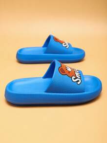 儿童泡沫拖鞋，轻便防滑软底可爱卡通熊拖鞋，中大童居家休闲速干舒适系带沙滩凉鞋，适合男孩和女孩 - 藍色 - 查看 7