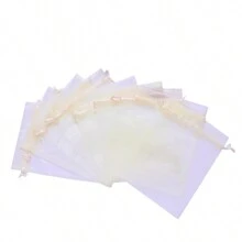 10/50/100pcs Ivory Gift Bags, Ivory Organza Candy Bags For Tableware, Various Holiday Party Packaging Supplies, Holiday Home Supplies, Holiday Wedding Party Gift Packaging Supplies