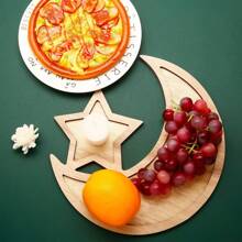 1pc Star & Moon Wooden Tray, Natural Wood Color, Home Decor