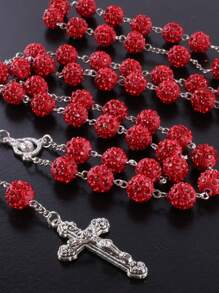 GO2CJBEADS 1件复古休闲多色天主教59颗10毫米迪斯科水晶珠十字架项链，男女通用个性化手工祈祷念珠配饰，适合日常佩戴 - Z0012B - 查看 12