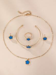 5 Pieces Set Girls Flower Necklace, Bracelet, Ring, And Earring Jewelry Set - Flowers - View 12
