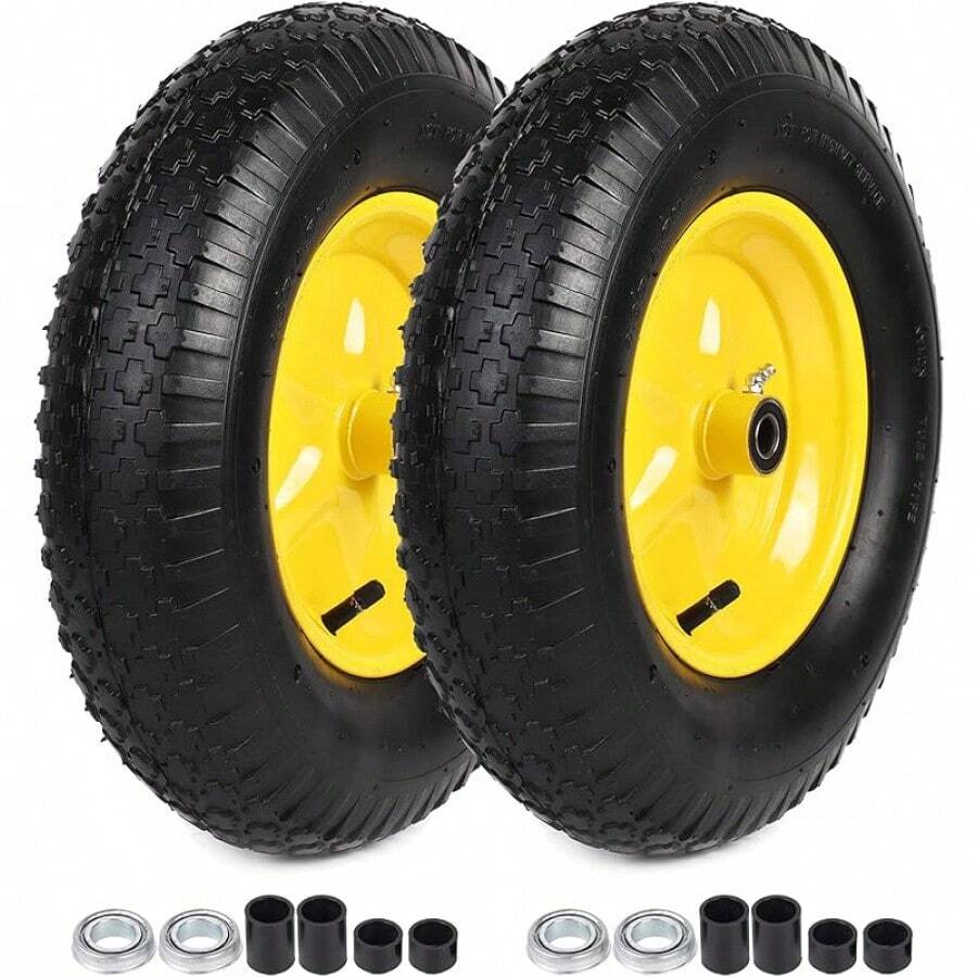 (2-PACK) 4.80/4.00-8" Tire And Wheel, 16" Pneumatic Tire Wheels With 3/4" Bearings And 3" Centered Hub For Wheelbarrow, Hand Truck, Garden Carts, Yard Wagon Dump Cart (Extra 5/8" Bearings)