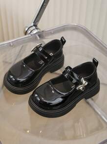 1Pair Of Girls' Little Leather Shoes Black Mary Jane 2025 Spring New Collection Loafers Children's British Style Soft And Comfortable Girls' Shoes Back To School