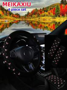 MEIKAXIU （多件套）闪亮蝴蝶结弹力布汽车方向盘套、肩套、扶手套、手刹换挡杆套、头枕套、杯垫，女士汽车内饰配件，女士汽车用品