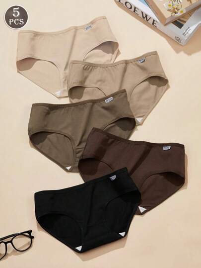 5pcs/Pack Maillard Women's Solid Color Low-Waist Briefs, For Girls And Students