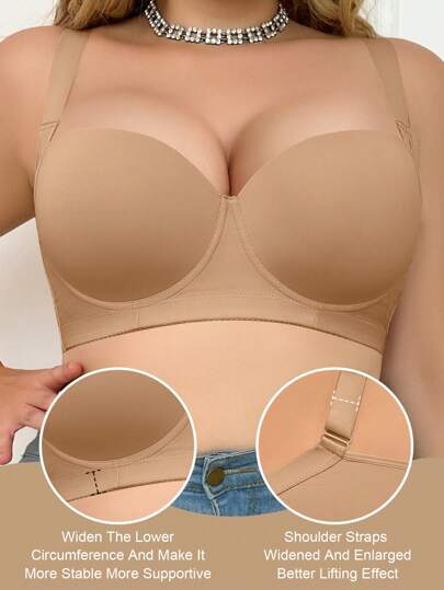 MIMILEMON Beige Seamless Plus Size Women's Bra, Smooth Minimalist Wide Strap Comfortable Lift And Support Bra