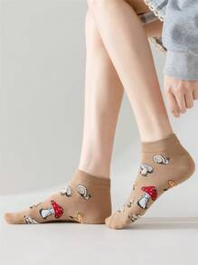 Women's Small Mashroom Pattern Comfort Mid-Cuff Low Cut No Show Holiday Spring&Summer Socks