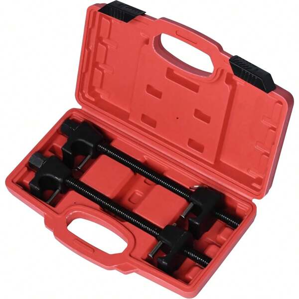 TRMLBE Federspanner KFZ 2-TLG Tuning Tieferlegung 310mm Spannweite Feder Spanner mit Rot Kunststoff-Box für Universal Auto PKW Federn Fahrwerk Stossdämpfer Montagespanner Werkzeug