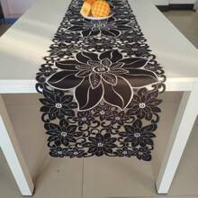 1pc Rectangular Spring Element Table Runner, Placemat - Suitable For Restaurants, Coffee Tables, Cabinets, Holiday Parties And Gatherings Decoration - Black - View 2