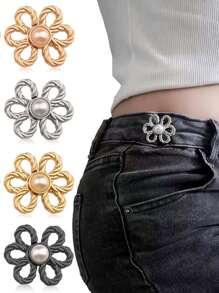 8 piezas/4 Sets de pantalones tipo button con flores, Set de aros de cintura sin costuras ni herramientas, anzuelos decorativos desmontables para jeans sueltos, pantalones, faldas y mangas - Multicolor - Ver 10