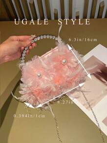 Bolsa transversal Pleated Cloud para mulheres, Clutches de Festa, Bolsas de Seda Pregueada com Flores, Bolsas de Noiva e Casamento, Bolsa de Festa e Formatura, Bolsa Brilhante com Glitter e Strass - Rosa chiclete - Visão 8