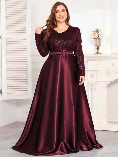 hezixi Elastic Sequin V-Neck Dress With Slim Fit And Fishtail Hem Design, Plus Size Featuring A Plain Elegant And Luxurious Long Dress, Suitable For Various Parties, Graduations, Weddings, Events And Various Banquets And Dancing Parties, Formal Ball Gown For Women, Party Dress, Wedding Guest Dress, Prom Dress