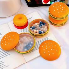 1pc Pill Case In Hamburger Shape, With Multiple Compartments For Easy Medication Organization. Ideal For Travel, Home, And Office Use. Its Compact Design Ensures Portability, Perfect For Storing Daily Pills, Vitamins, And Supplements.