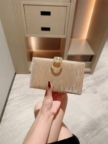 1pc Glittering Box Clutch, Luxury Metallic Glitter Leather Evening Bag, Fashion Rhinestone Decor Women's Handbag, Suitable For Formal Party, Wedding, Date, Gathering Events, Comes With Chain, Prom Bag For Party - Gold - View 3
