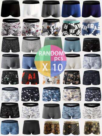 Set de 10 calzoncillos bóxer de hombre con estampados aleatorios, suaves, cómodos y transpirables