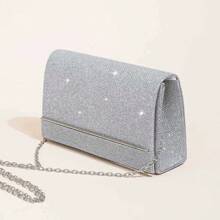 Shimmering Elegant Evening Clutch Bag, Chain Shoulder Bag, Ladies Square Purse For Ramadan