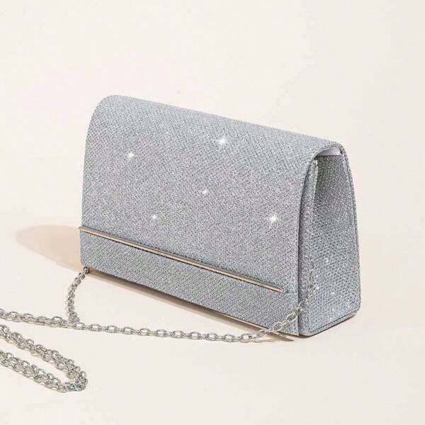 Shimmering Elegant Evening Clutch Bag, Chain Shoulder Bag, Ladies Square Purse For Ramadan