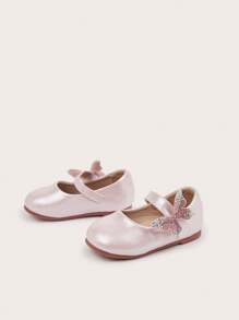 1 paar peuter/baby kinderen imitatie leren dubbele strik versierde ronde neus flats, zachte zool, mode, veelzijdig, geschikt voor lente, zomer, herfst