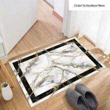 [5mm Thickness Crystal Velvet Flocked Bottom] 1pc Geometric Floral Pattern Carpet - Waterproof, Anti-Slip, Absorbent, Machine Washable, Soft Comfortable Mat, Suitable For Kitchen, Living Room, Bedroom, Hallway, Bathroom, Laundry Room - Easy To Clean, Carpet For Home Decor