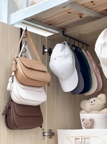 2pcs/1pc Iron Wall Mounted Hat Storage Rack Without Punching Holes, Iron Storage Hanger With 6 Hooks, Portable Multifunctional Storage Hanger, Door Hat Rack, Wardrobe Cabinet Storage Rack, Bag Storage Suitable For All Types And Sizes Of Hats, Can Be Used In The Kitchen, Gender Reveal Party, Perfect For Birthdays, Weddings, Parties, The Perfect Gift For Colleagues, Friends, And Family, Back To School