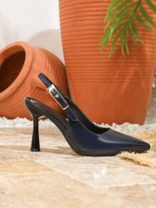 女士尖头踝带高跟凉鞋，百搭高跟鞋，时尚优雅露趾高跟鞋，性感正装凉鞋，封闭式鞋头系带高跟鞋，适合办公室、派对、活动 - 藏蓝色 - 查看 6