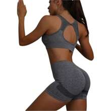 Gym Top With Padded Fitness Swimmer Good Support Open Back TOP436 - Xám - Xem 6