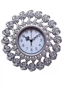 WALL CLOCK OR WALL SECOND HAND, SILENT WITH DETAIL OF ROSES, FLOWERS 25 CM DIAMETER - SILVER - View 1